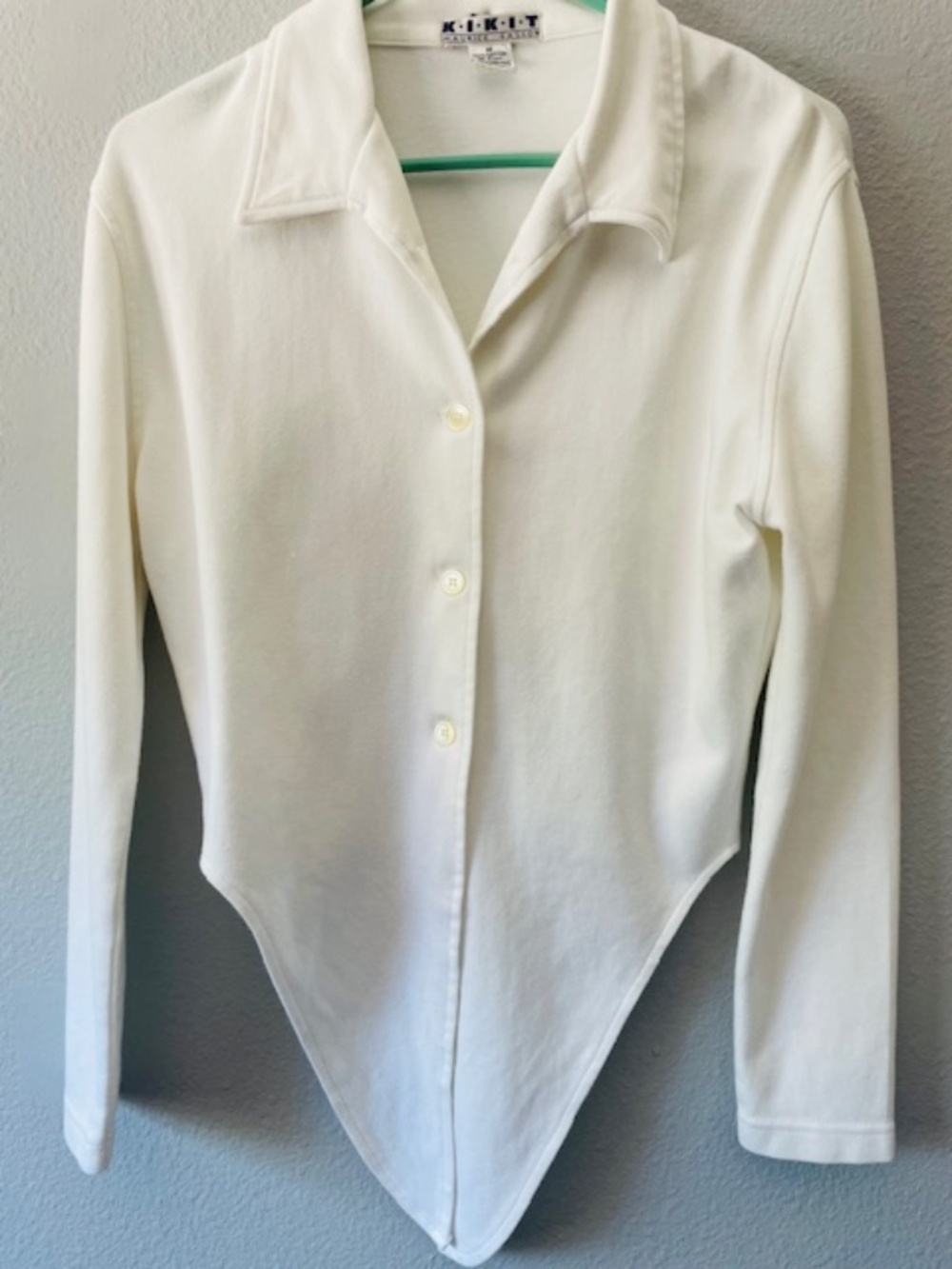 Vintage KIKIT by Maurice Sasson White Cotton Button-Front Top Long Sleeve Medium